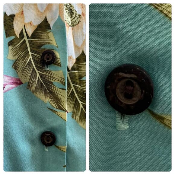 Two Palms Women's Tropical Floral Print Coconut Button Blouse XS Hawaii Resort - Picture 6 of 14